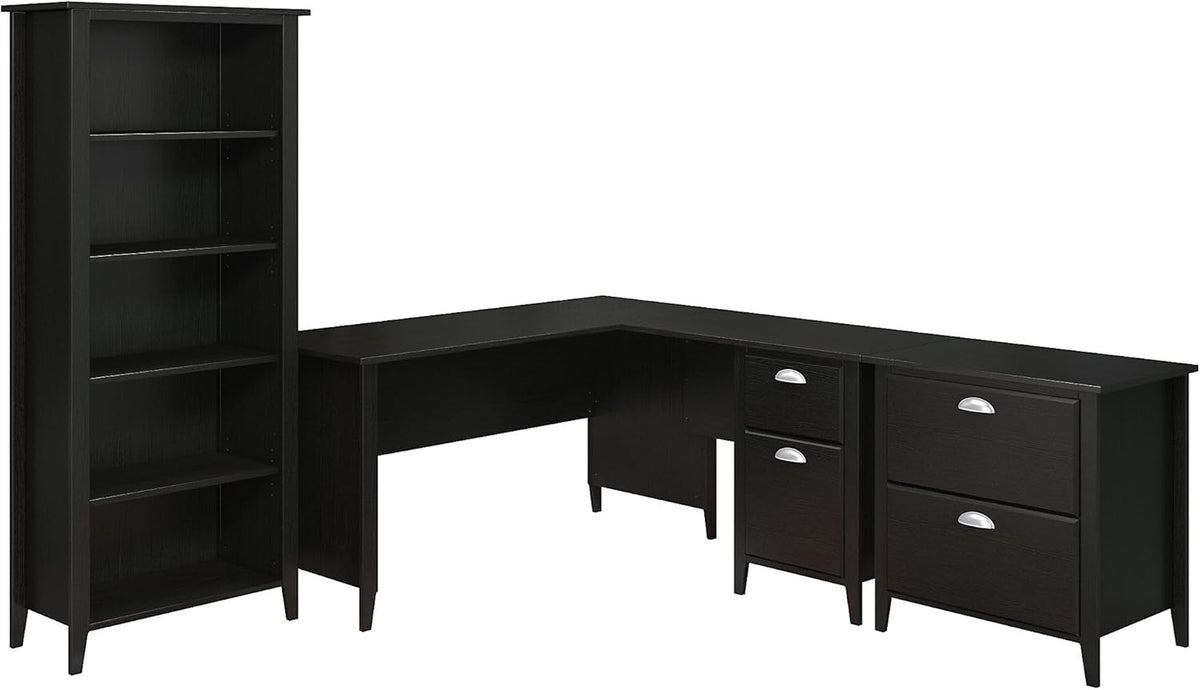 Black Suede Oak L Desk and Bookcase T931