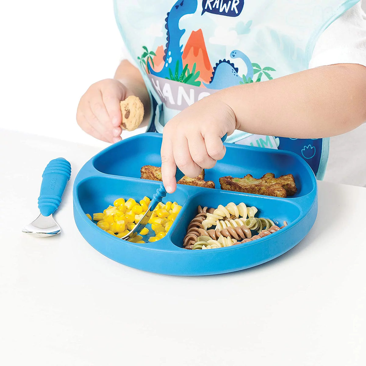 Silicone Suction Divided Baby Plate, BPA Free, 2pk Dark Blue/Blue O242475