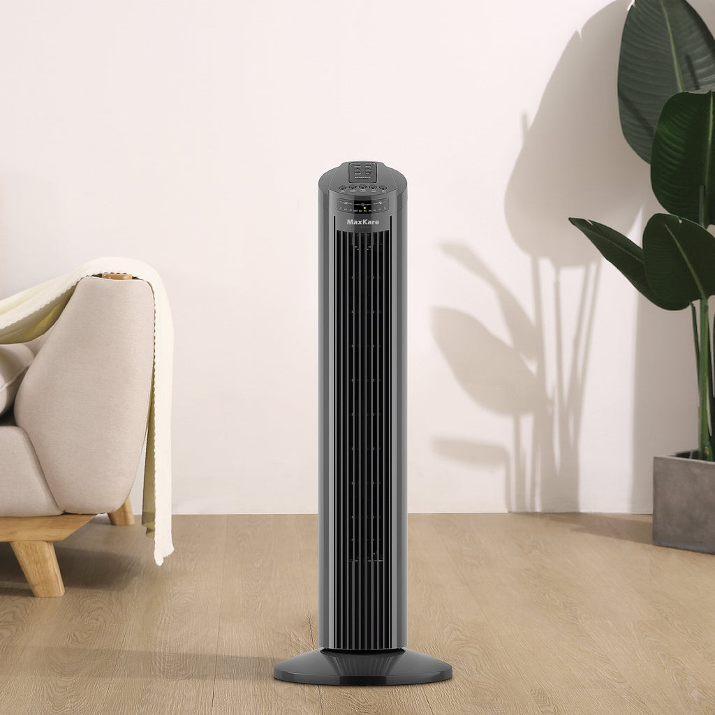30 Tower Fan 120° Oscillating 60dB Quiet with Remote Control 3 Speeds 3 Wind Modes Timer Dark Gray N43348