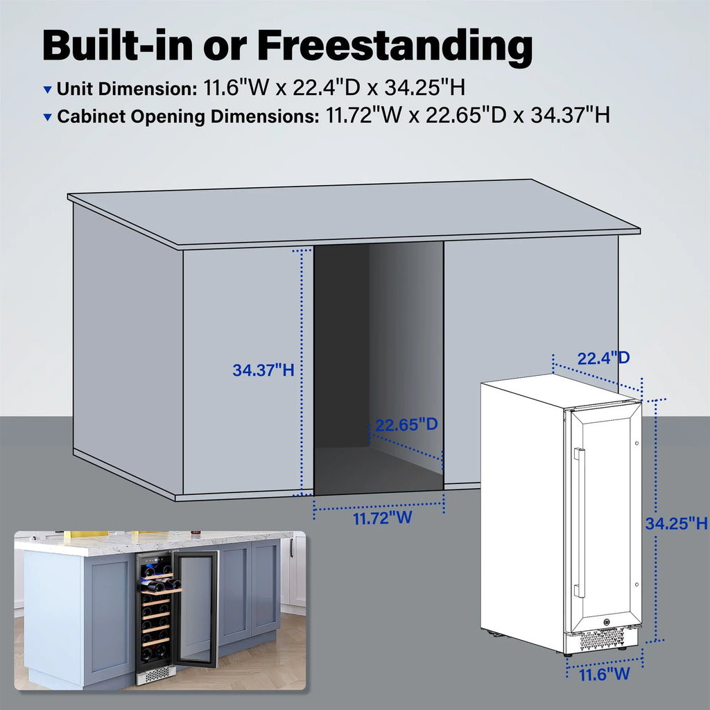 12 Bottle Compressor Wine Cooler Refrigerator with Glass Door and Safety Lock M599657