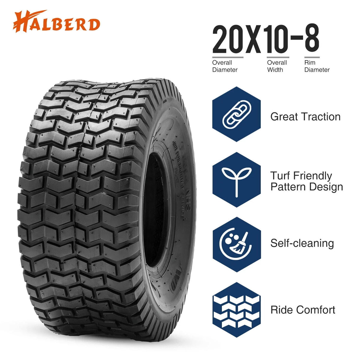 20x10.00-8 Lawn Mower Tires 4PR Heavy Duty Tubeless I67141