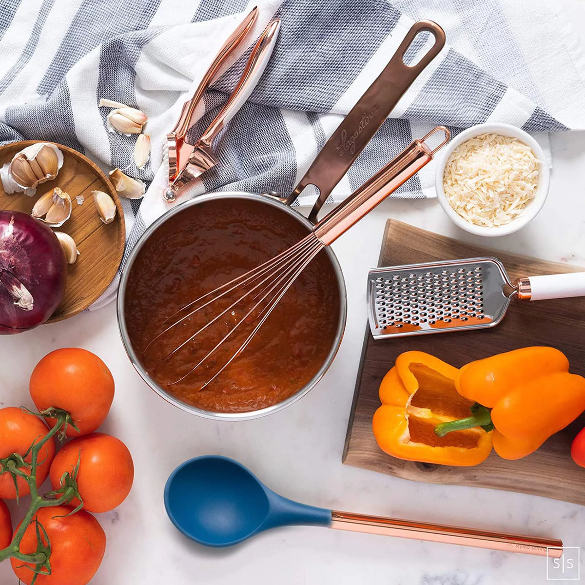 17 Pc Copper and Blue Silicone Kitchen Utensils Set V82519