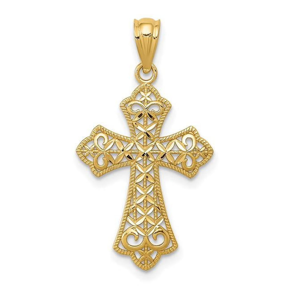 14K Yellow Gold Polished Filigree Cross Pendant W691