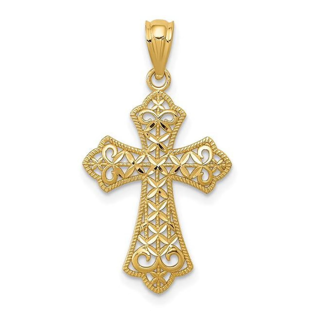 14K Yellow Gold Polished Filigree Cross Pendant W691
