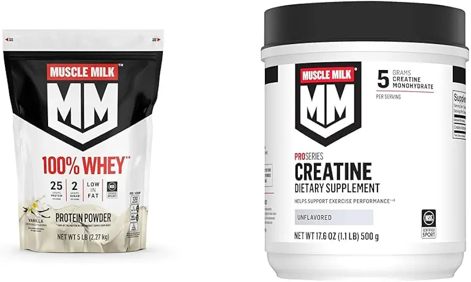 Whey Protein Powder Vanilla 5 Pound & Creatine Powder Unflavored 1.1 Pound C250