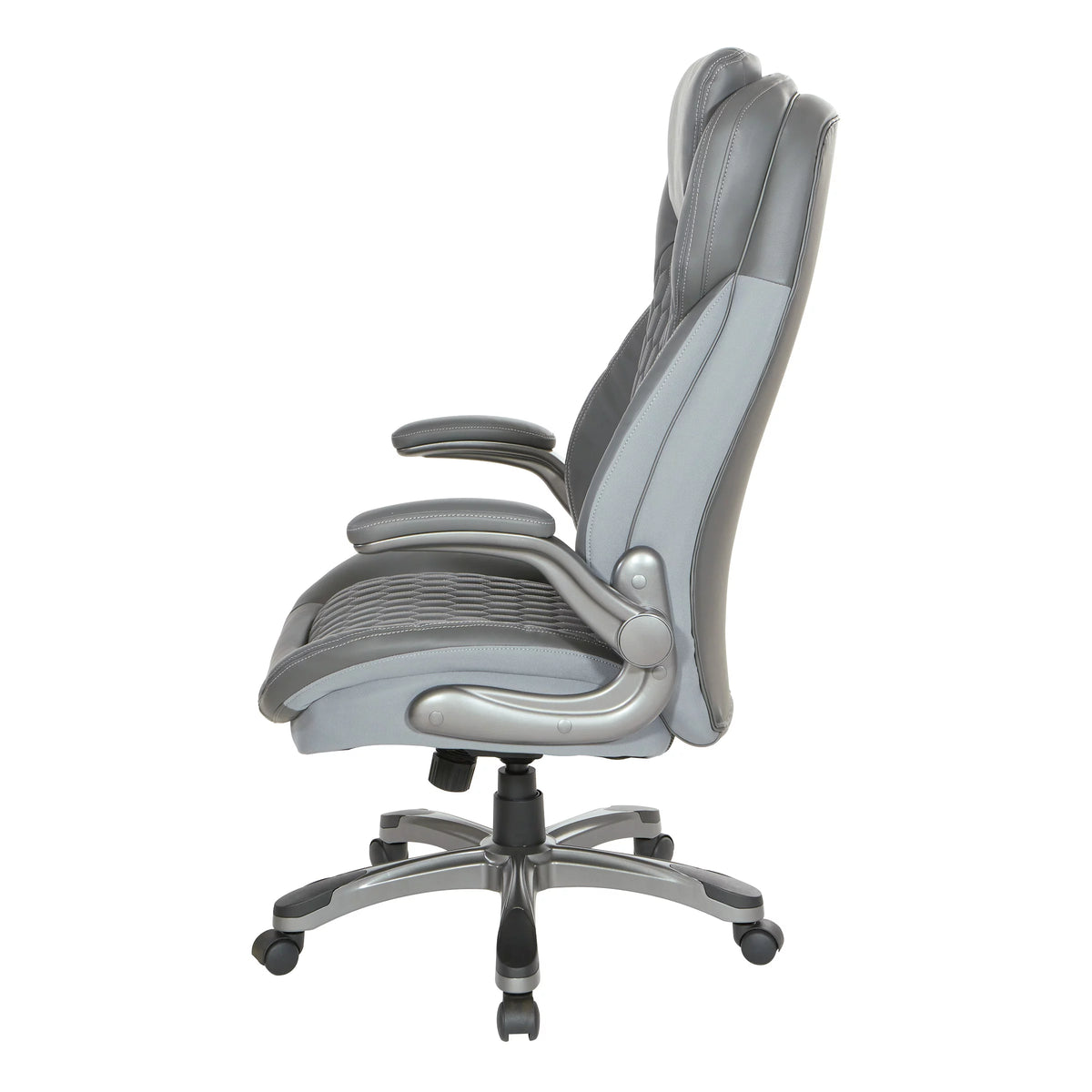 High Back Chair with Grey Bonded Leather and Flip Arms N5700