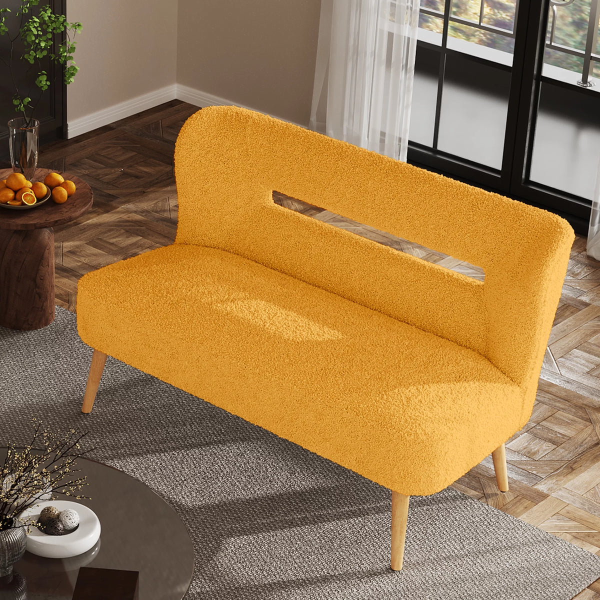 Cream Sherpa Loveseat Accent Chair D471