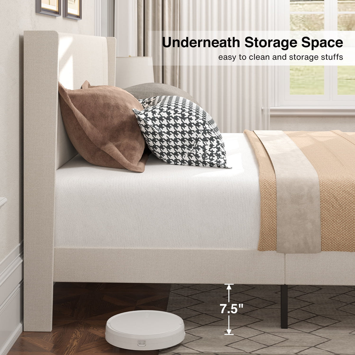 Queen Bed Frame with Wingback Headboard L28669