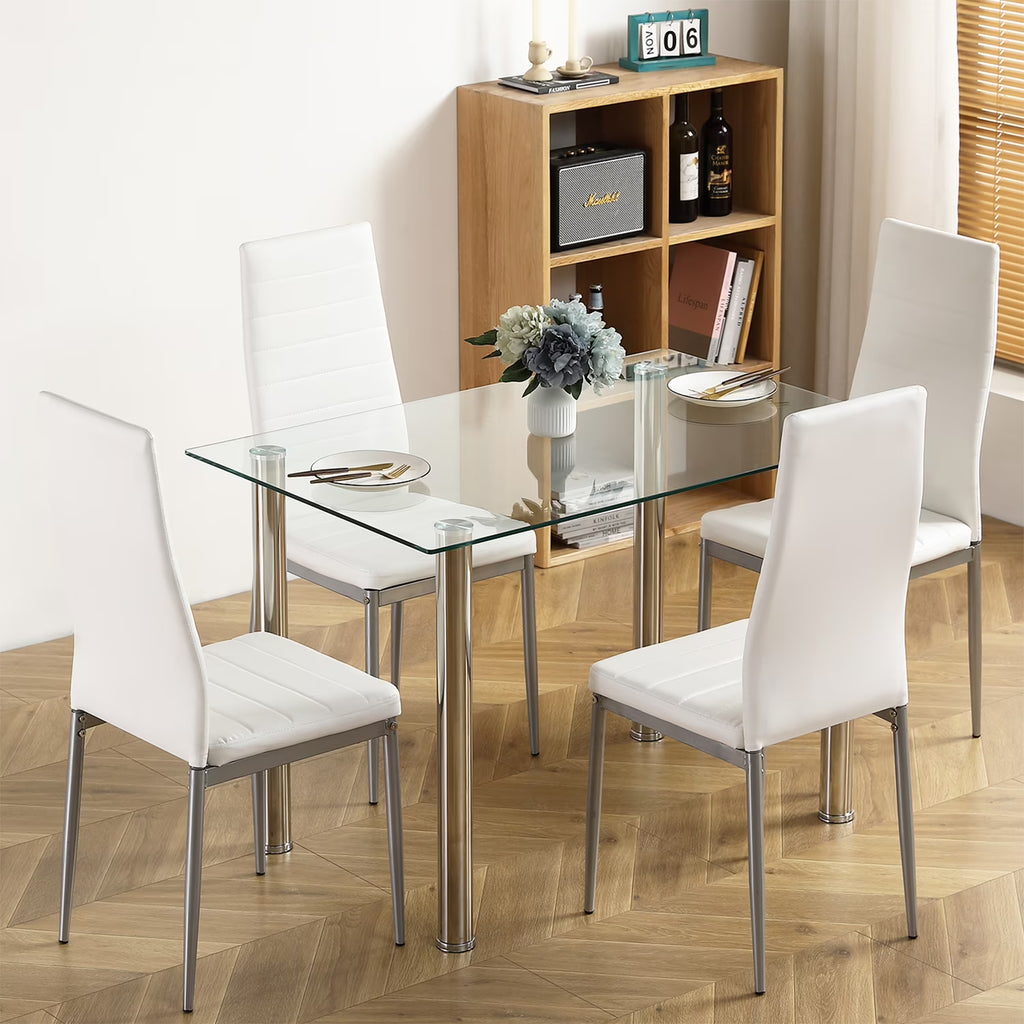 White Glass Dining Table Set for 4 C58273