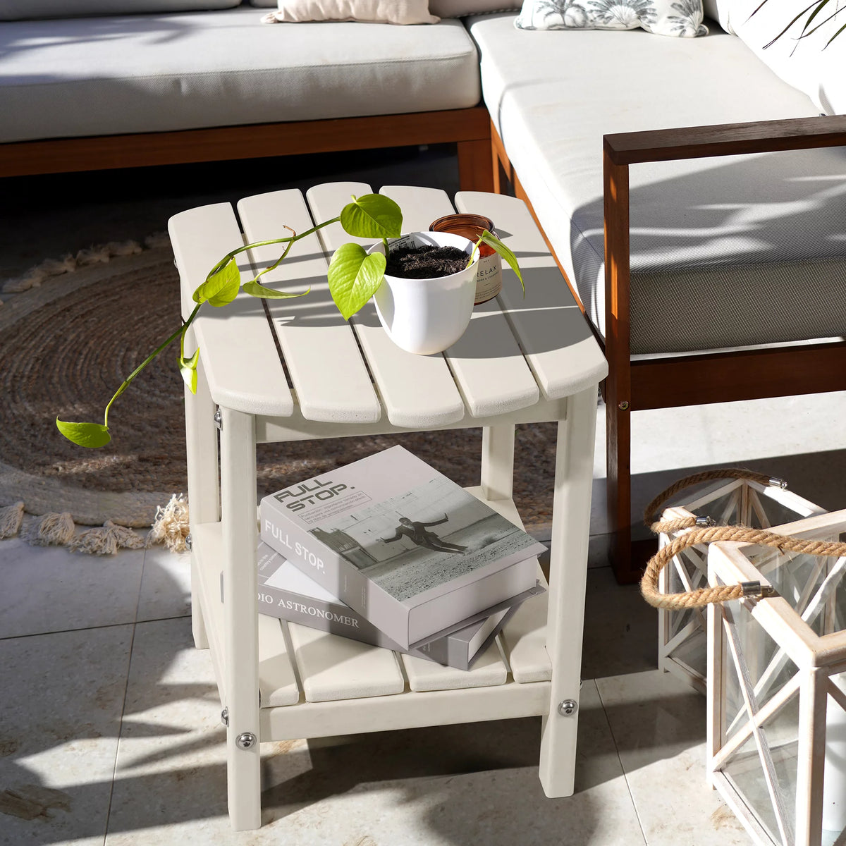 White Plastic Adirondack Side Table with 2 Layer Storage A117586