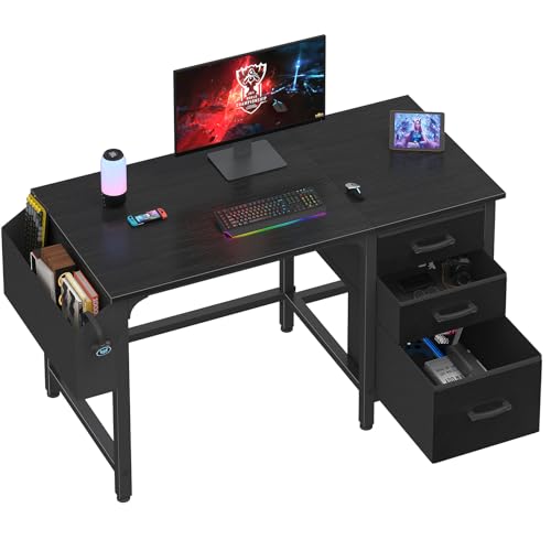 White 55 Inch Computer Desk with Fabric File Drawers Cabinet M101