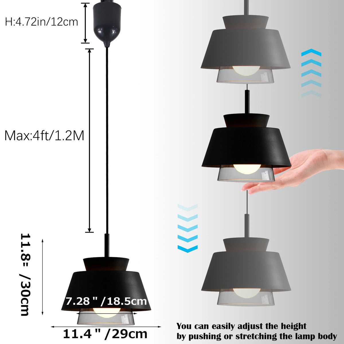 Black Iron & Glass Adjustable Height Pendant Light Set of 3 D373345