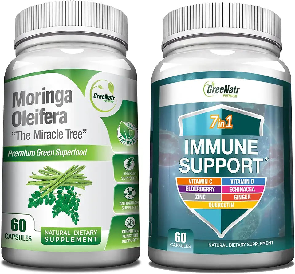 Moringa Oleifera Leaf Extract Veggie Capsules 1000 mg with 7-in-1 Immune Support Formula C62073