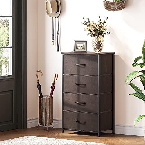 4 Drawer Dark Grey Dresser with Steel Frame and Wood Top A603674