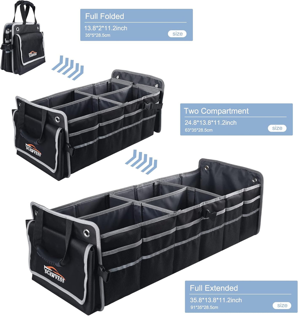 Car Trunk Organizer with Cooler, Collapsible Storage Box, 4 in 1 Multi Compartment, Non-Slip Bottom, 1680D Oxford Y376