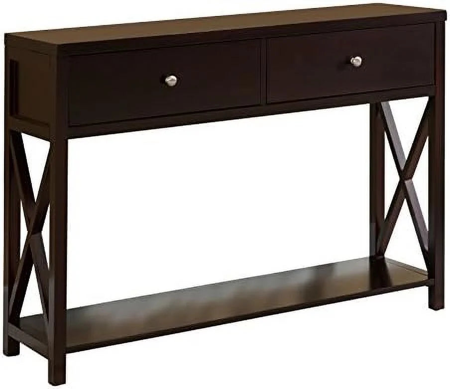 Cherry Console Sofa Entryway Table with Storage Shelf & Drawers S2970