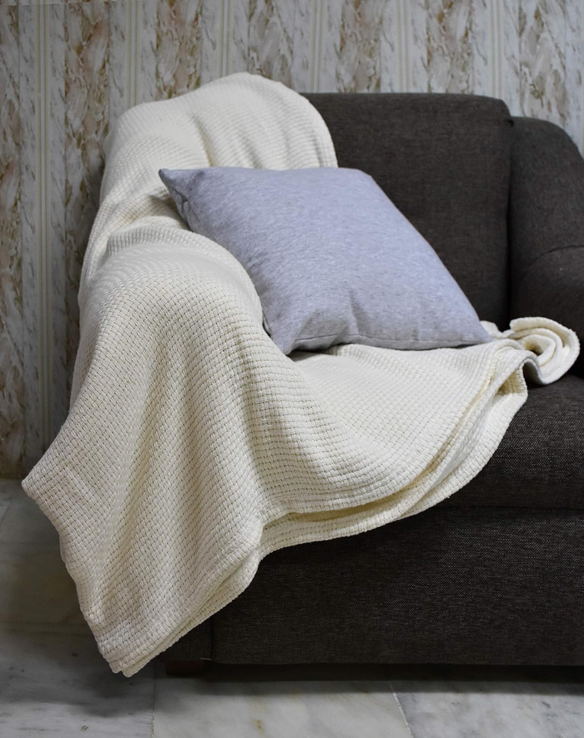 Blue Queen 90”X90” Cotton Basket Weave Blanket Z199