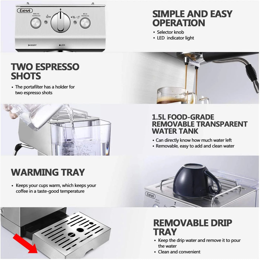 Silver Stainless Steel 15 Bar Espresso Machine G65968