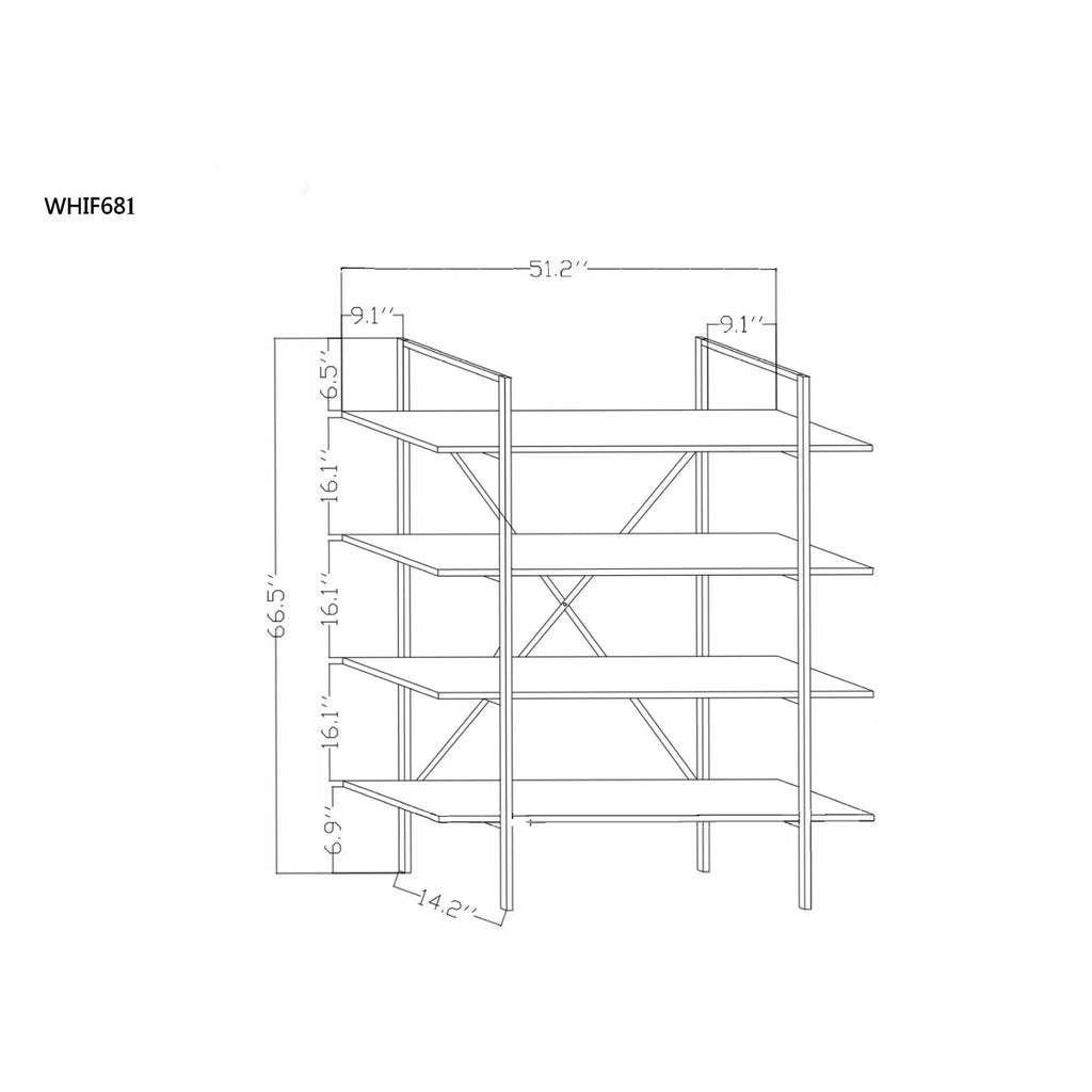 Brown Wood Metal Frame 4-Shelf Bookcase P5557