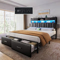 King Size Upholstered Platform Bed with 2 Storage Drawers and LED Light, Black G37042
