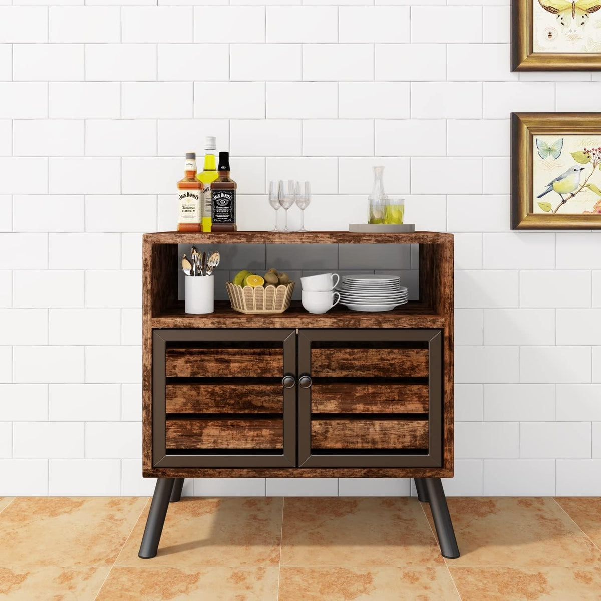 Rustic Brown Storage Sideboard Buffet Table Z75981