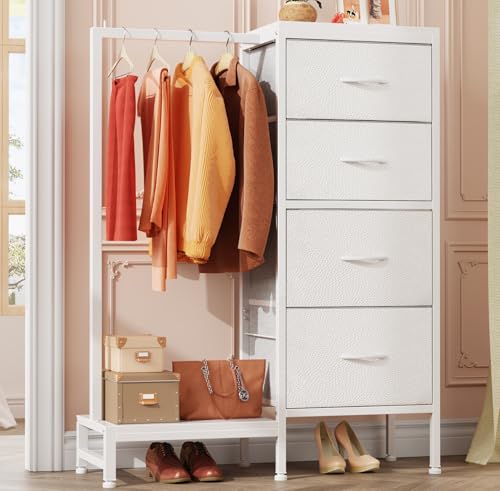 White 4 Drawer Dresser with Hanging Rack Z7671