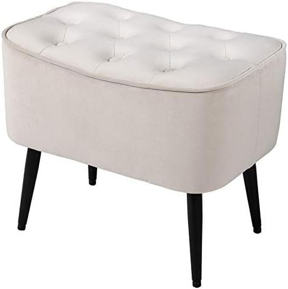 Tufted Curve Tan Velvet Ottoman Foot Stool with Steel Legs Z217