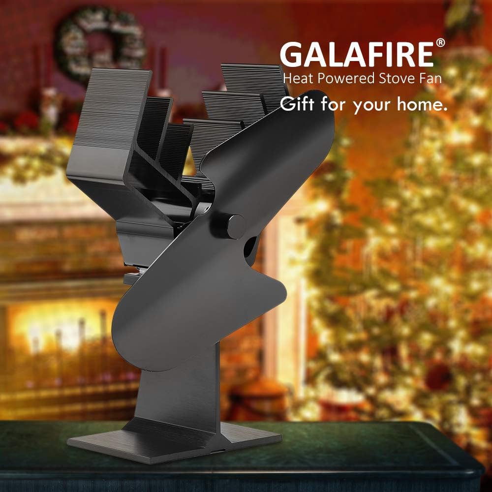 Black Pack of 2 Heat Powered Wood Stove Fan with Magnetic Thermometer E8104