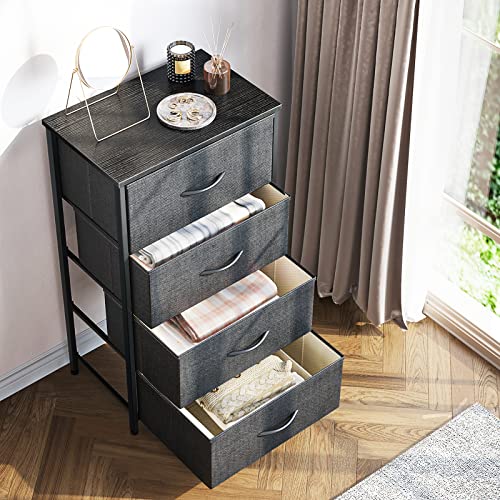 4 Drawer Dark Grey Dresser with Steel Frame and Wood Top A603674