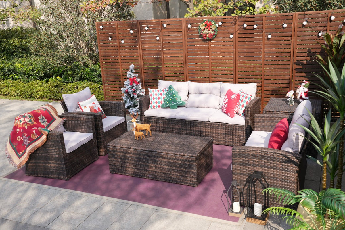 6-Piece Wicker Outdoor Sofa Set with Cushions A56573